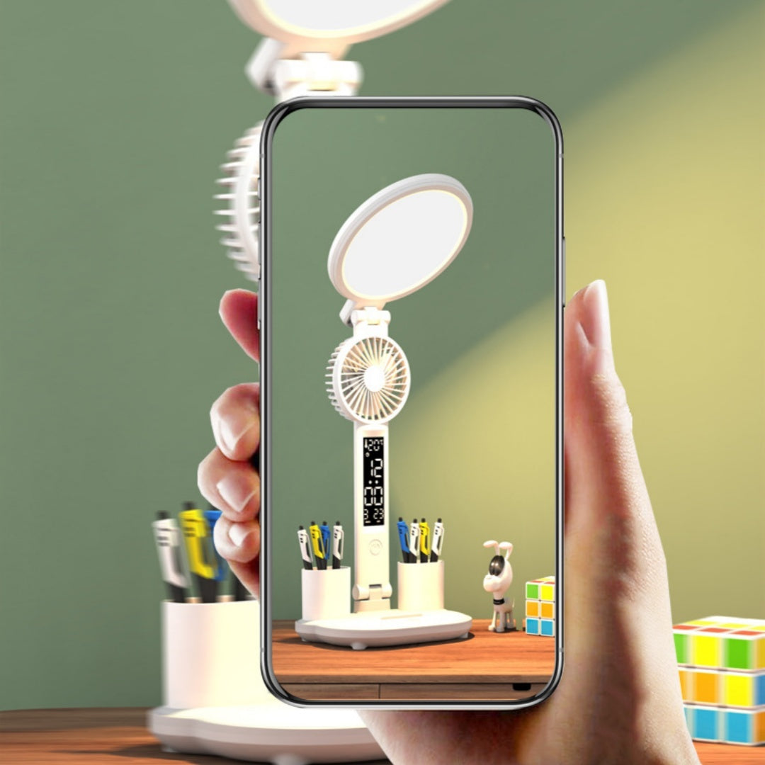 LED Clock Table Lamp – USB Rechargeable, Dimmable, Foldable