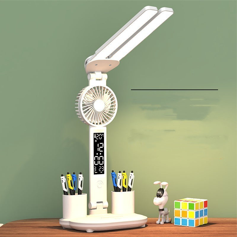 Foldable LED Desk Lamp – Eye Protection, Fan, Thermometer & Pen Holder