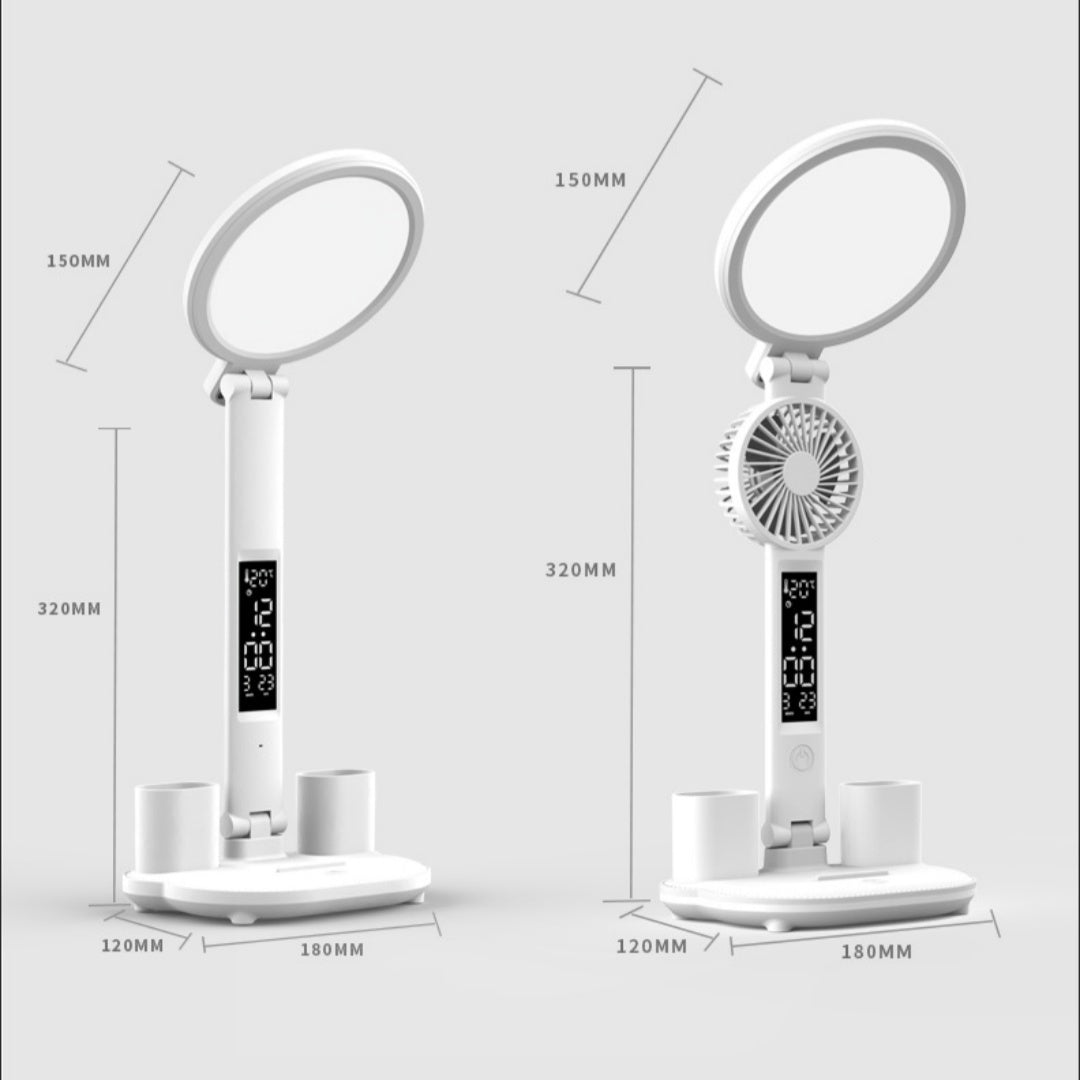 LED Clock Table Lamp – USB Rechargeable, Dimmable, Foldable