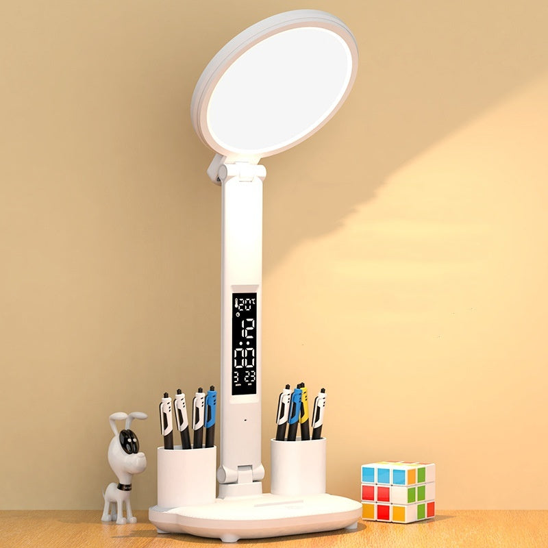 LED Clock Table Lamp – USB Rechargeable, Dimmable, Foldable