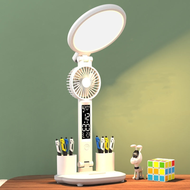 LED Clock Table Lamp – USB Rechargeable, Dimmable, Foldable