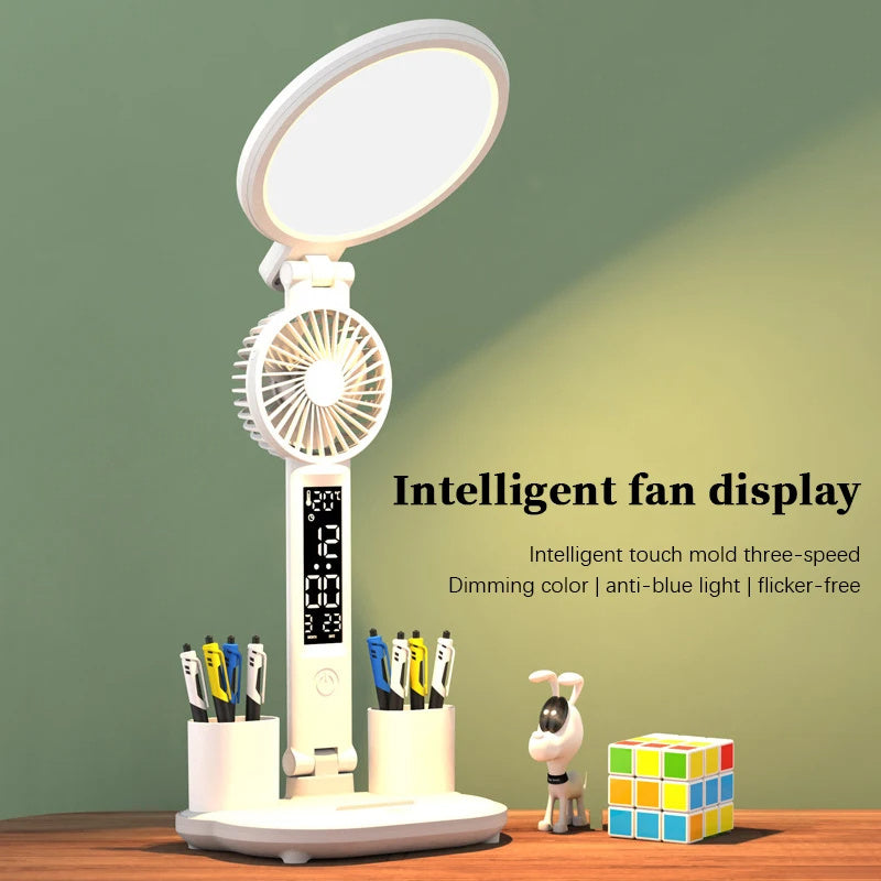 LED Clock Table Lamp – USB Rechargeable, Dimmable, Foldable