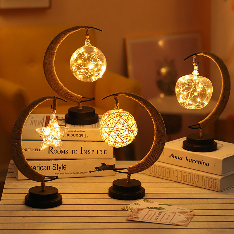 LED Moon & Star Ornament Light – Copper Wire, USB & Battery Powered