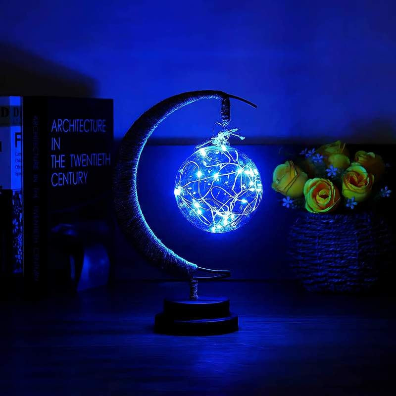 LED Moon & Star Ornament Light – Copper Wire, USB & Battery Powered