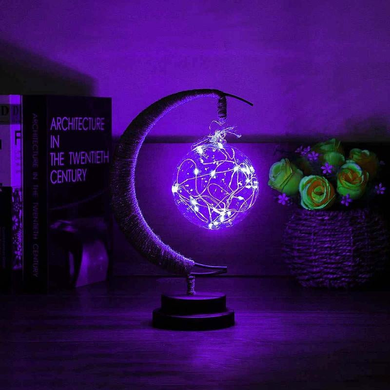 LED Moon & Star Ornament Light – Copper Wire, USB & Battery Powered