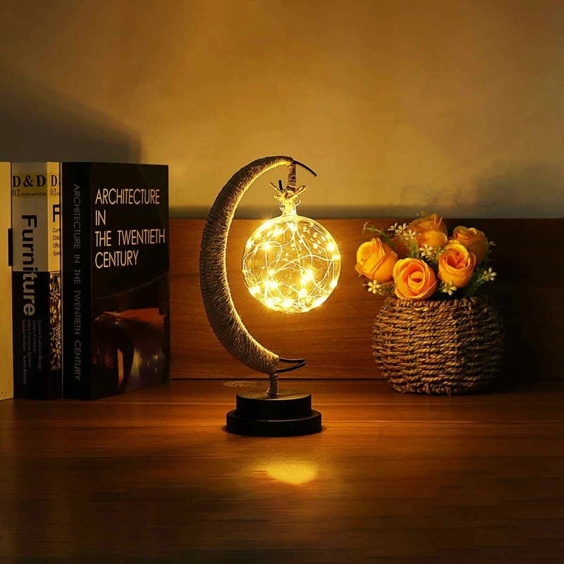 LED Moon & Star Ornament Light – Copper Wire, USB & Battery Powered