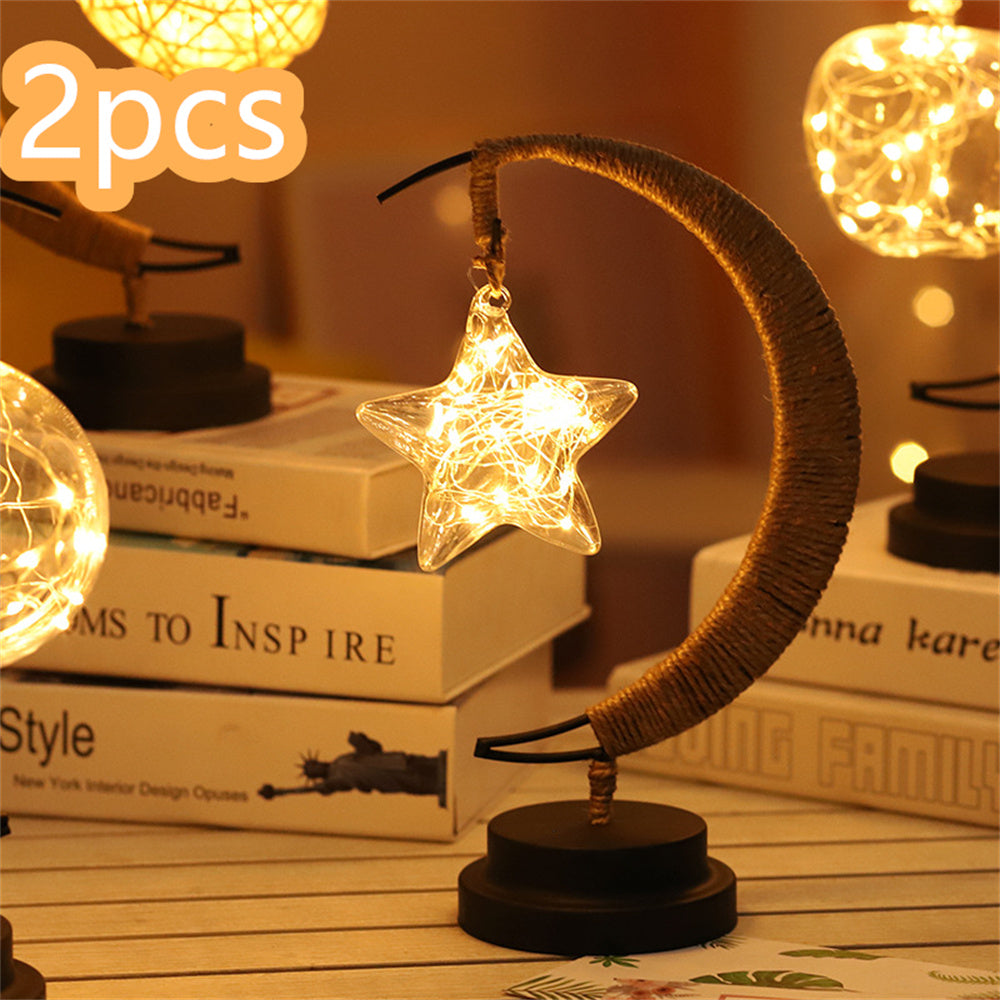 LED Moon & Star Ornament Light – Copper Wire, USB & Battery Powered
