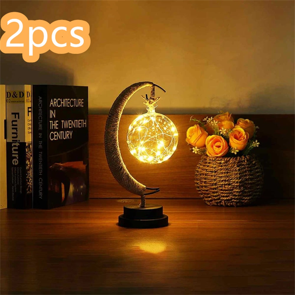 LED Moon & Star Ornament Light – Copper Wire, USB & Battery Powered