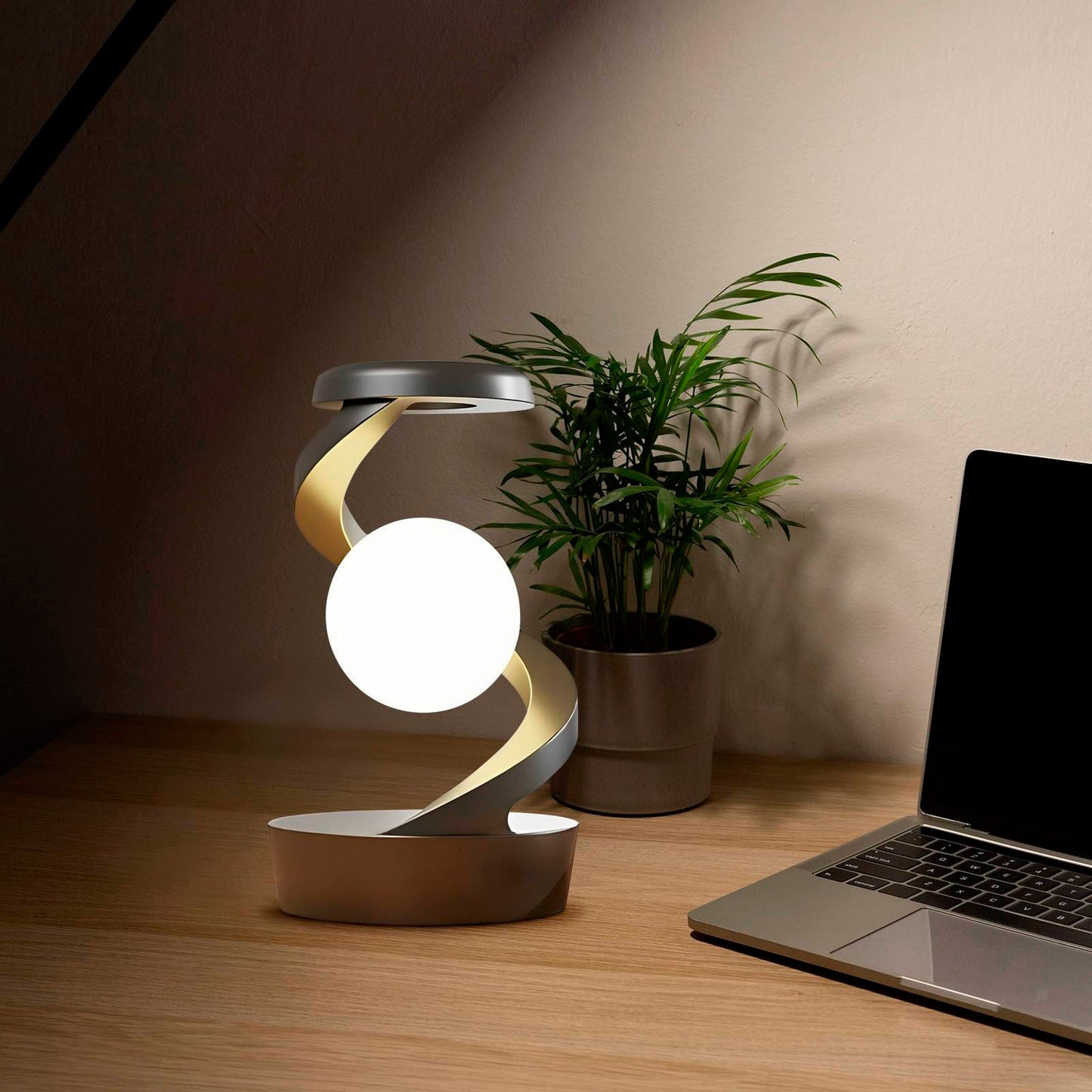 Rotating Moon Desk Lamp – Wireless Charging & Sensor Control