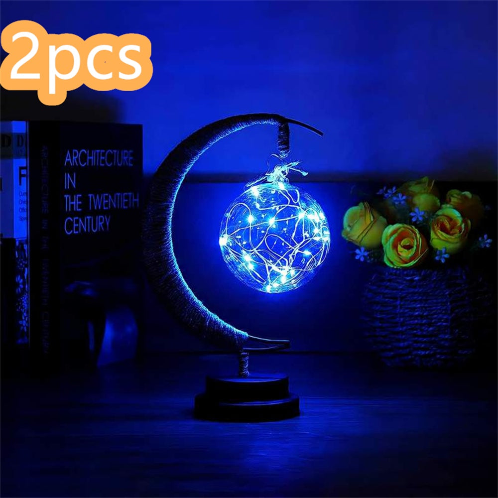 LED Moon & Star Ornament Light – Copper Wire, USB & Battery Powered