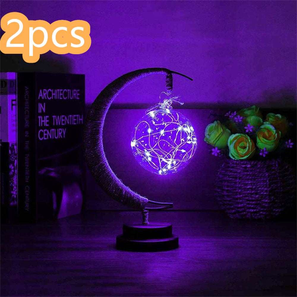 LED Moon & Star Ornament Light – Copper Wire, USB & Battery Powered