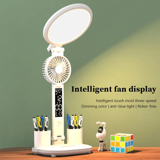 LED Clock Table Lamp – USB Rechargeable, Dimmable, Foldable