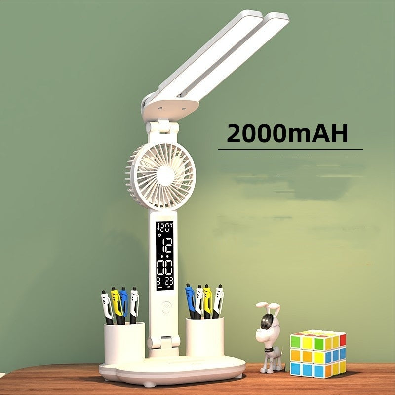 Foldable LED Desk Lamp – Eye Protection, Fan, Thermometer & Pen Holder